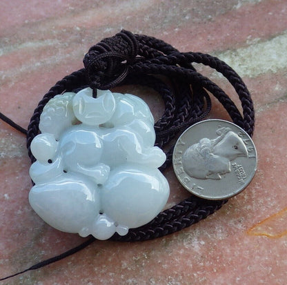 Certified Green 100% Natural A Jade jadeite Pendant Dragon Pi Xiu Frog Toad Money Coin Necklace 风水貔貅 529016  TN
