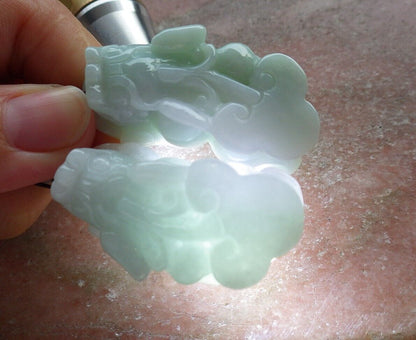 Pair Certified Green Pale Lavender Burma 100% Natural A Jade jadeite Pendant Dragon Pi Xiu Money Coin Ruyi Necklace 风水貔貅 573992 TN