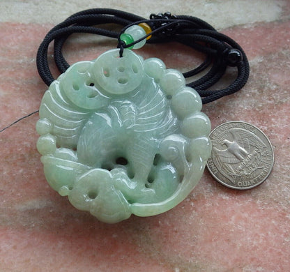 Certified Green Burma 100% Natural A Jade jadeite Pendant Eagle Snake Coin Necklace 大展宏图 633482  TN