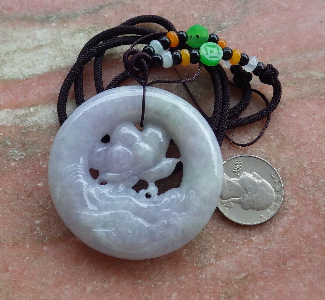 Certified Green Pale Lavender 100% Natural A Jade jadeite Pendant Lotus Flower Circle Necklace 花平安扣 526091  TN
