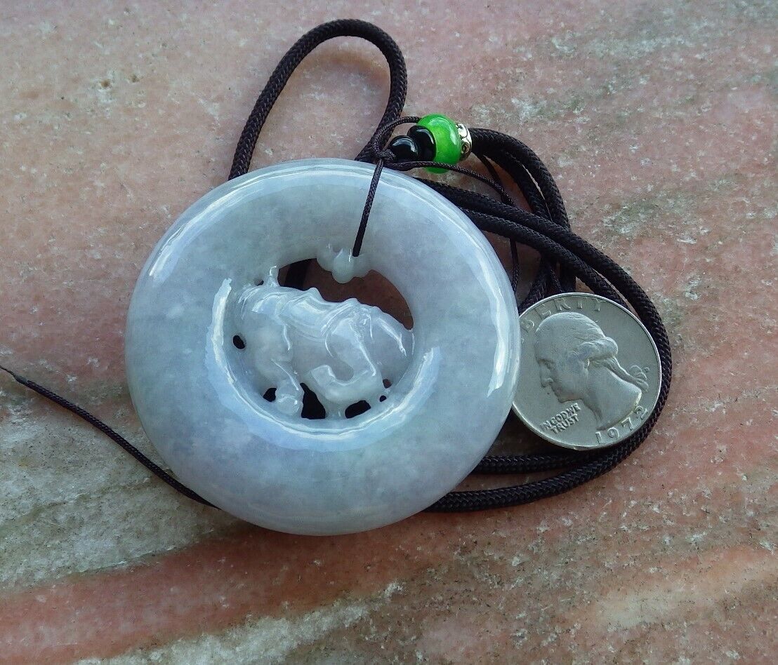 Certified Green Pale Lavender 100% Natural A Jade jadeite pendant Cow Ox Circle Necklace 风水牛 523719  TN