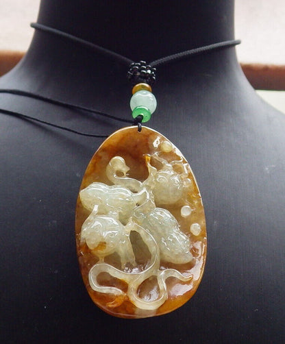 Certified Red Green Burma 100% Natural A Jade jadeite Pendant Beetle Peanut Necklace 富甲天下 633388  TN