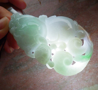 Certified Red Green Burma 100% Natural A Jade jadeite Pendant Dragon Turtle Coin Lotus Flower Ruyi Necklace 龙龟 575114 TN