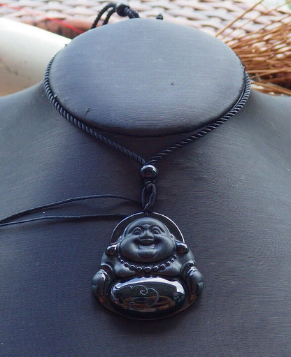 Certified Black Green 100% Natural A Jade jadeite pendant Happy Buddha God Necklace 墨翠 佛公 528946  TN
