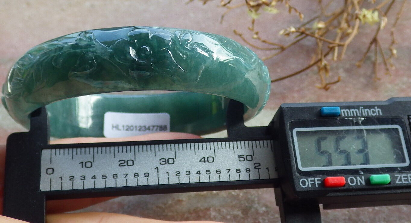 Certified Icy Blue Water Green Burma 100% Natural A JADE Jadeite Phoenix Flower Bangle Bracelet 55 mm 手镯 635126  AS