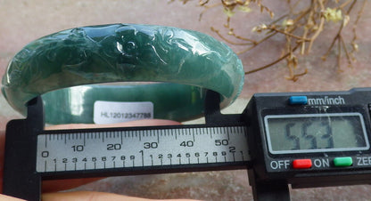 Certified Icy Blue Water Green Burma 100% Natural A JADE Jadeite Phoenix Flower Bangle Bracelet 55 mm 手镯 635126  AS