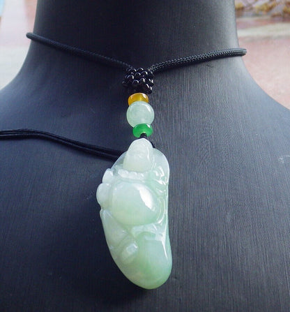Certified Green Burma 100% Natural A Jade jadeite pendant Happy Buddha God Gourd Necklace 开心佛 632780 TN