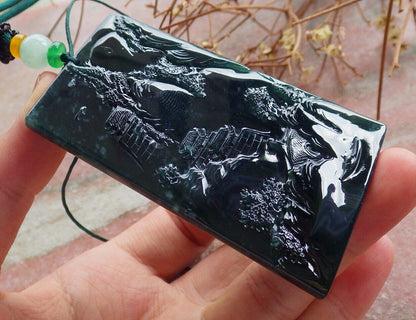 Atestita Glacia Blua Akvo Birmo 100% Natura A Jadejadeito Pendilo Pejzaĝa Pentrado Arba Koliero 山水画 634462 TN