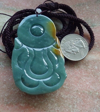 Certified Icy Green Yellow Burma 100% Natural A Jade jadeite Pendant Money God Yuan Bao Coin Ruyi Necklace 财神 574756 TN