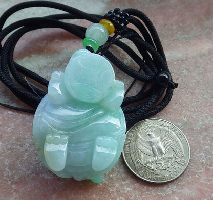 Certified Green Burma 100% Natural A Jade jadeite Pendant Dragon Turtle Snake Coin Necklace 龙龟 632936  TN
