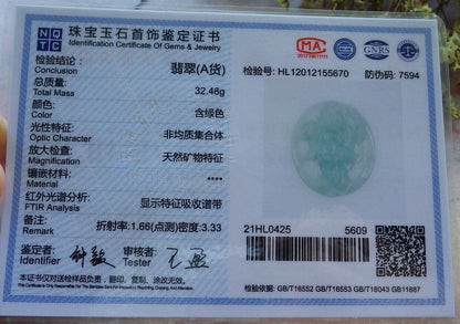 Certified Green 100% Natural A Jade jadeite pendant Happy Buddha God Ruyi Necklace 开心佛 523949  TN