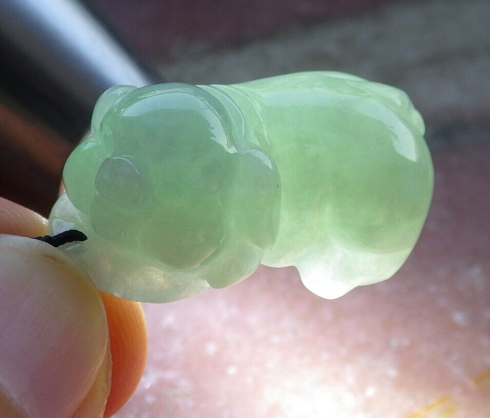 Certified Icy Green 100% Natural A Jade jadeite Pendant Zodiac Pig Boar Money Coin Necklace 发财猪 529296  TN