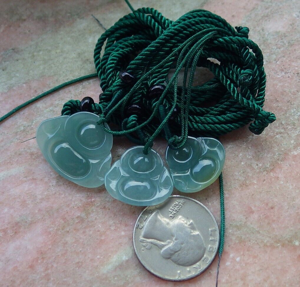 3 Pcs Certified Icy Green Burma 100% Natural A Jade jadeite Pendant  Buddha God Necklace  开心佛 575264 TN