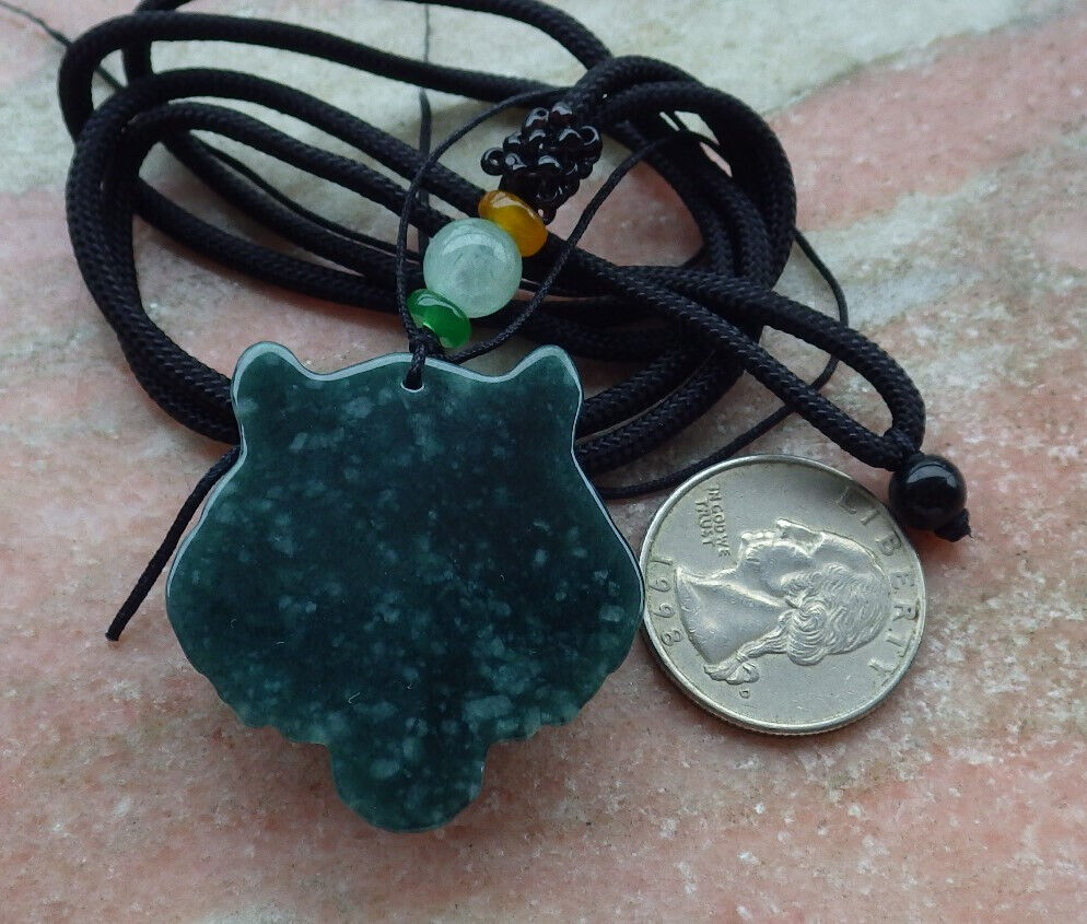 Certified Icy Blue Water Burma 100% Natural A Jade jadeite Pendant Tiger Head Necklace 虎虎生威 635303  TN