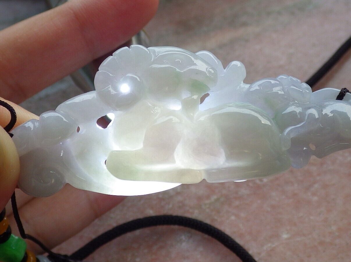 Certified Green Pale Lavender Burma 100% Natural A Jade jadeite pendant Sheep Ruyi Coin Necklace 喜气洋洋 574602 TN