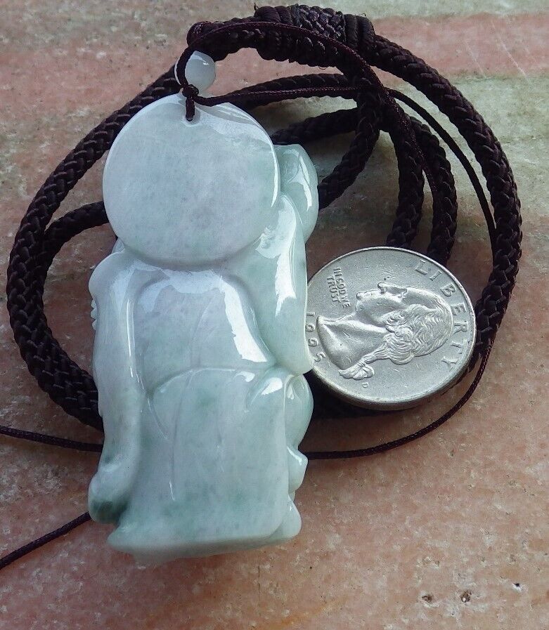 Certified Green Pale Lavender Burma 100% Natural A Jade jadeite pendant Happy Ji Kung Buddha God Fan Gourd Necklace 济公 575331 TN