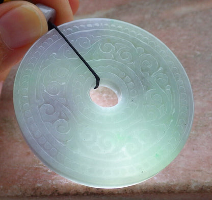Certified Lavender Green Burma 100% Natural A Jade jadeite Pendant Ruyi Circle Necklace 平安扣 636779  TN