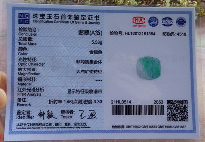 綠色認證 100% 天然 A 翡翠蓮花如意錢幣圓珠項鍊路通 523899 TN