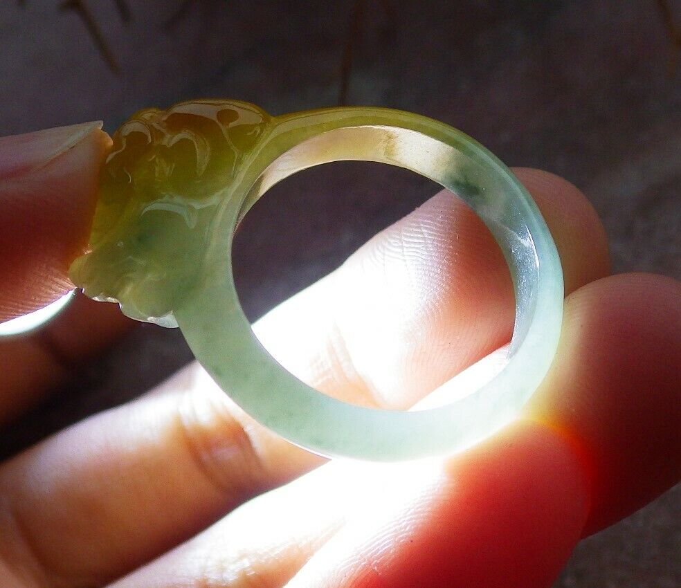 Certified Icy Pale Green 100% Natural A JADE Jadeite Dragon Pi Xiu RING USA. 9 戒指 523520  TN