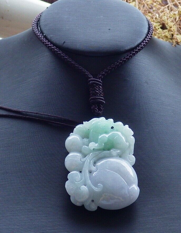 Certified Green Pale Lavender 100% Natural A Jade jadeite Pendant Dragon Pi Xiu Bat Peach Ruyi Money Coin Necklace 风水貔貅 528788  TN