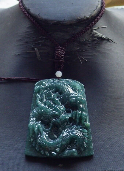 Certified Icy Green Burma 100% Natural A Jade jadeite Pendant Dragon Ruyi Necklace 生意兴隆 574732 TN