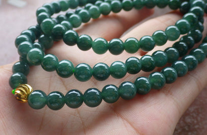 Certified Icy Green Burma 100% Natural A JADE Jadeite Bead Beads Necklace 27 inches 项链 617408  TN