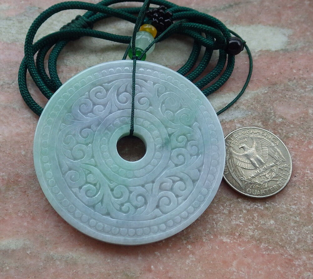 Certified Lavender Green Burma 100% Natural A Jade jadeite Pendant Ruyi Circle Necklace 平安扣 636850  TN