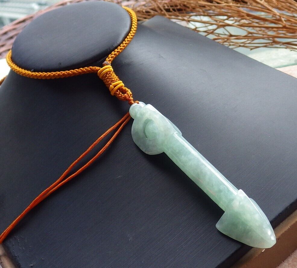 Certified Green 100% Natural A Jade jadeite Pendant Arrow Bead Necklace 箭 520198  TN