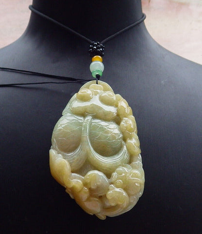 Certified Yellow Green Burma 100% Natural A Jade jadeite pendant Gold Fish Bat Lotus Leaf Coin Necklace 金玉满堂 632625  TN