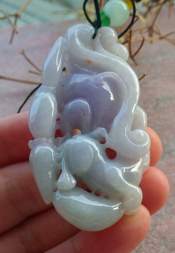 Certified Lavender Green Burma 100% Natural A Jade jadeite Pendant Fox Lotus Necklace 狐狸 634293  TN