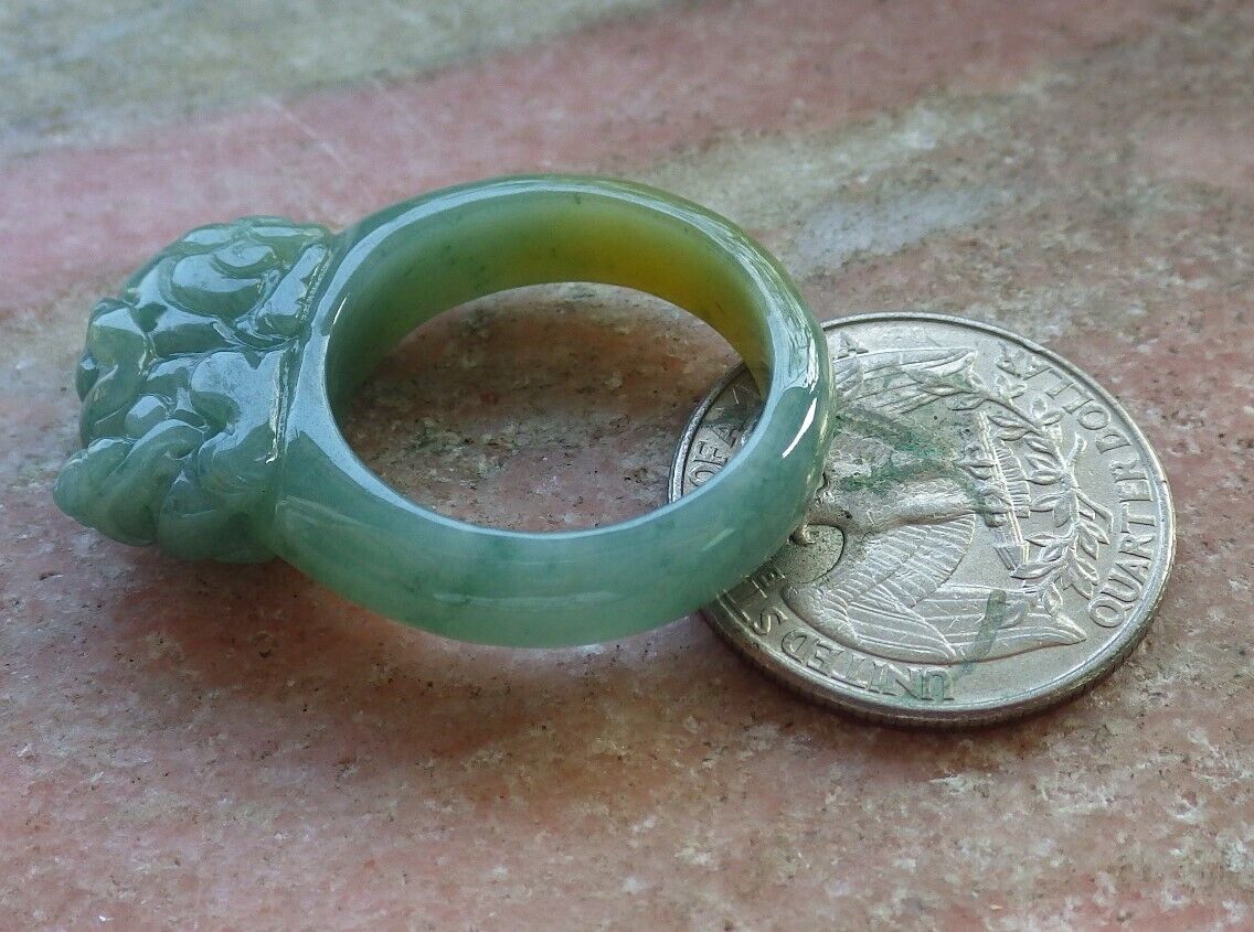 Certified Icy Yellow Green Burma 100% Natural A JADE Jadeite Dragon Pi Xiu RING USA. 10.25 戒指 574832 TN