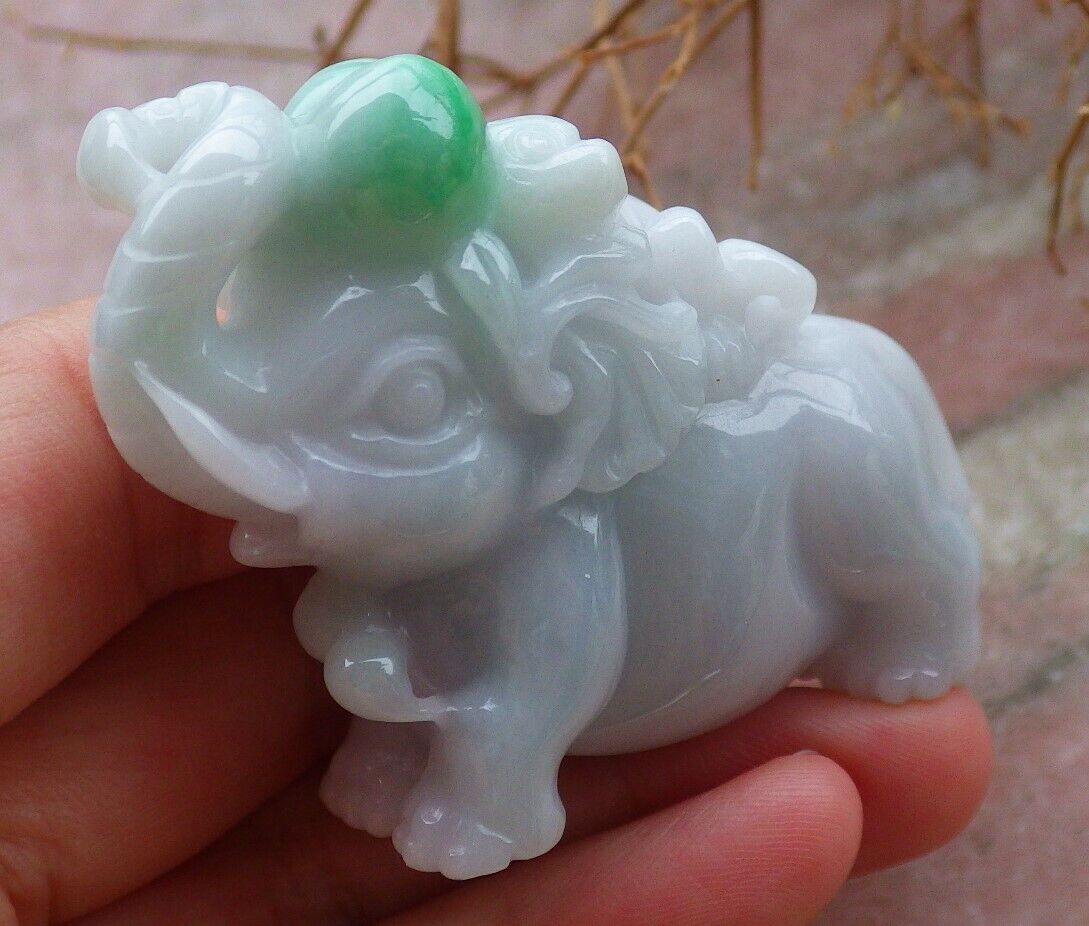 Certified Green 100% Natural A Jade jadeite Display Elephant Monkey Peach 封侯拜相 519574  TN ** Include woodstand **