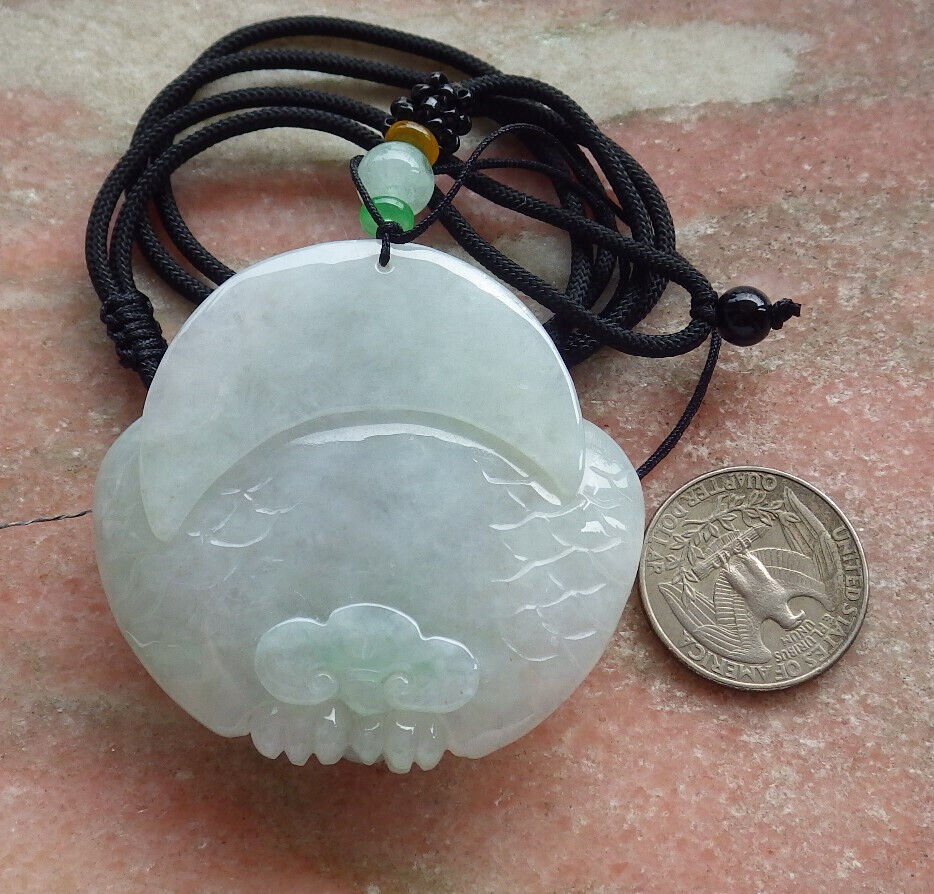 Certified Green Burma 100% Natural A Jade jadeite Pendant Owl Ruyi Necklace 猫头鹰 633380  TN