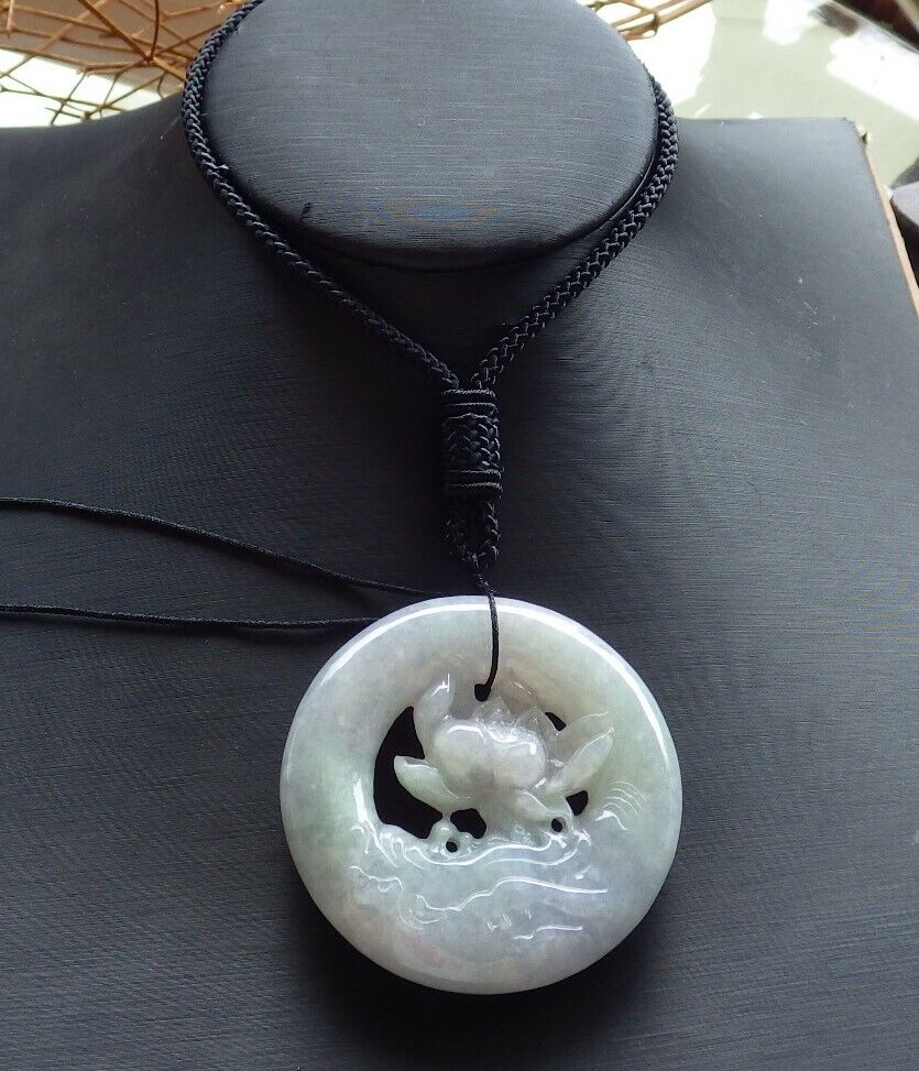 Certified Green Pale Lavender 100% Natural A Jade jadeite Pendant Lotus Flower Circle Necklace 花平安扣 525936  TN