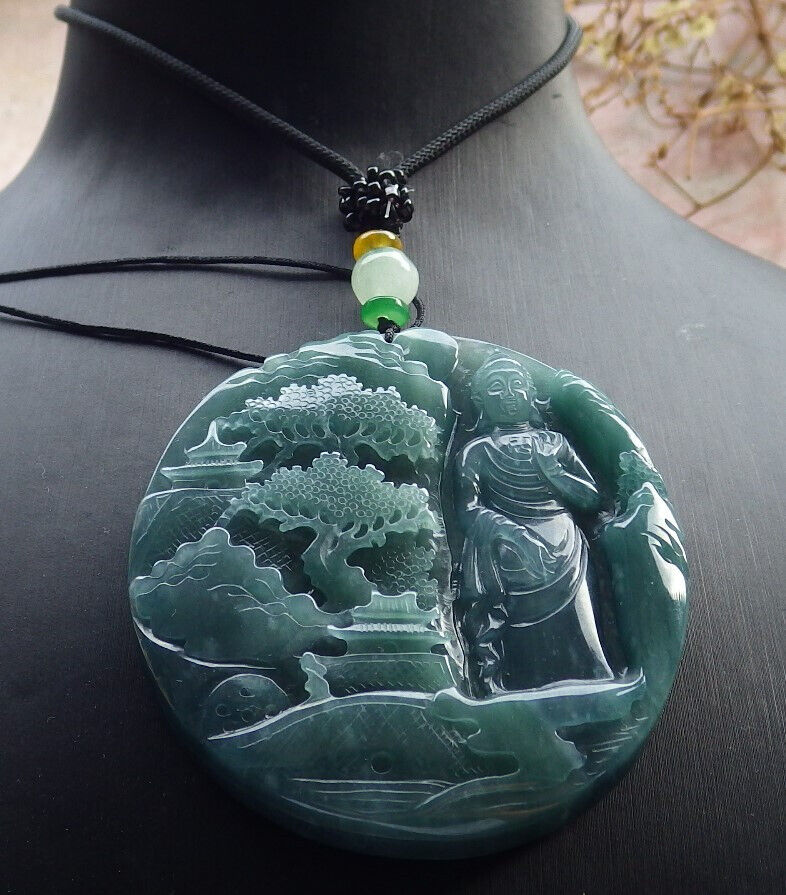 Atestita Glacia Verda Birmo 100% Natura A Jadejadeito pendanta Pejzaĝa pentraĵo Guanyin Kwan Yin Arba Koliero 山水画 634091 TN