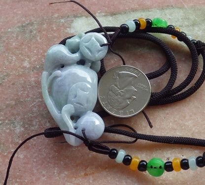 Certified Green Pale Lavender Burma 100% Natural A Jade jadeite Pendant Rabbit Coin Peach Necklace 兔子 575401 TN