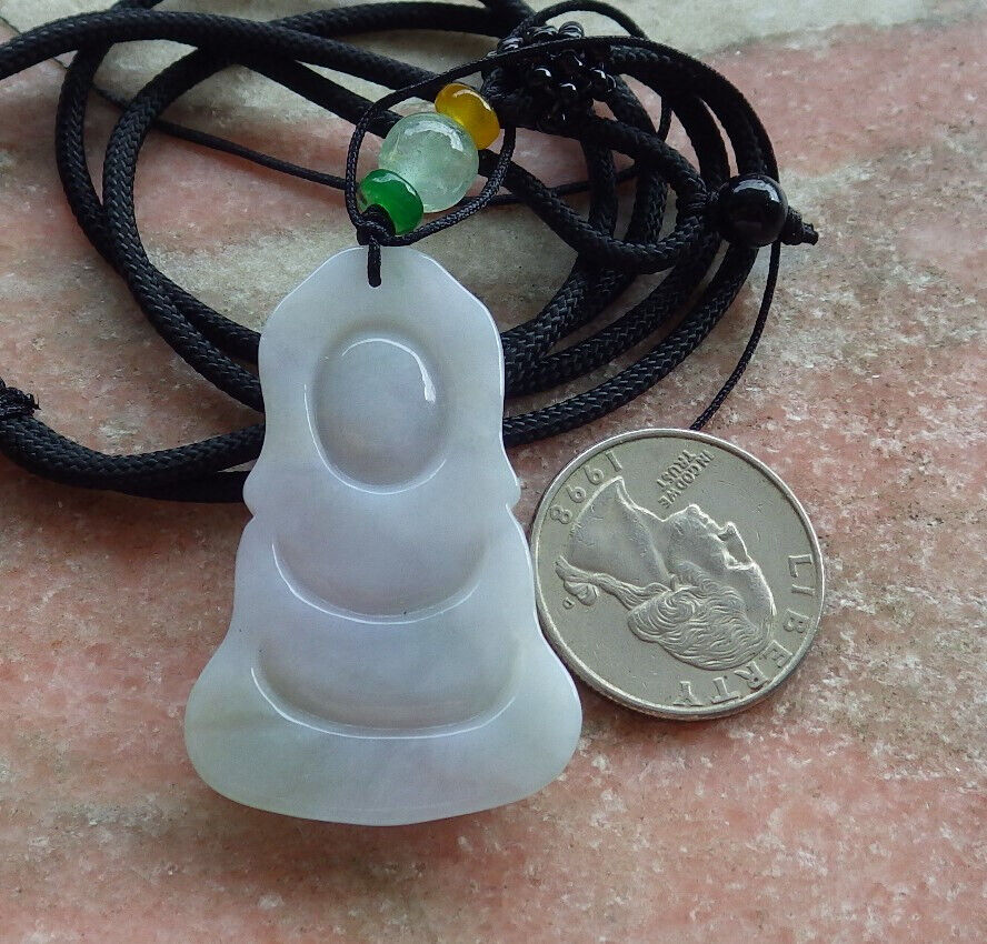 Certified Green Pale Lasvender Burma 100% Natural A Jade jadeite Pendant Sakyamuni Buddha God Necklace 释迦牟尼佛 635373  TN