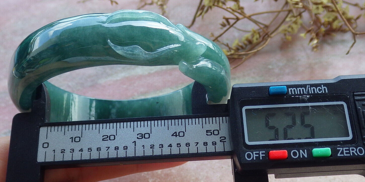 Certified Icy Green Burma 100% Natural A JADE Jadeite  Fox Bangle Bracelet 53 mm 手镯 632722  TN