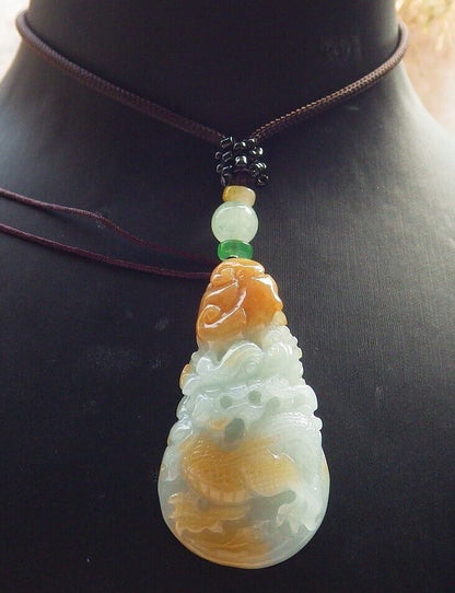 Certified Red Green Burma 100% Natural A Jade jadeite Pendant Dragon Money Coin Ruyi Necklace 生意兴隆 646505 TN