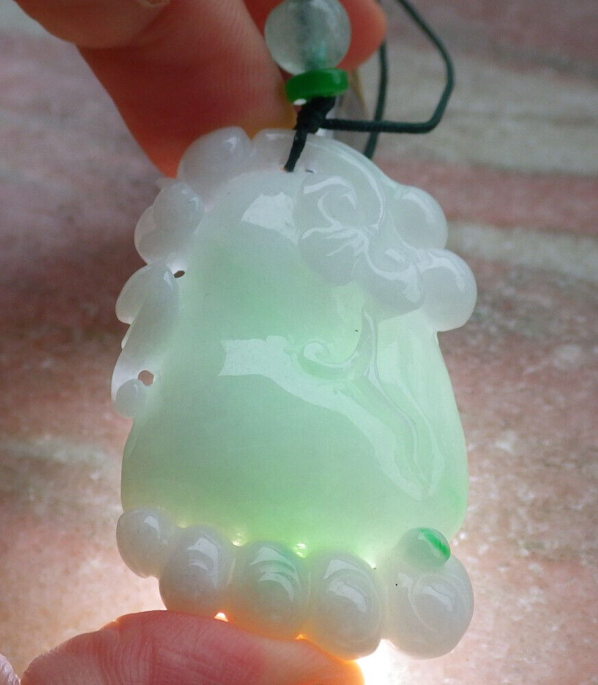 Certified Green Burma 100% Natural A Jade jadeite Pendant  Bat Ruyi Foot Necklace 知足常乐 636969  TN