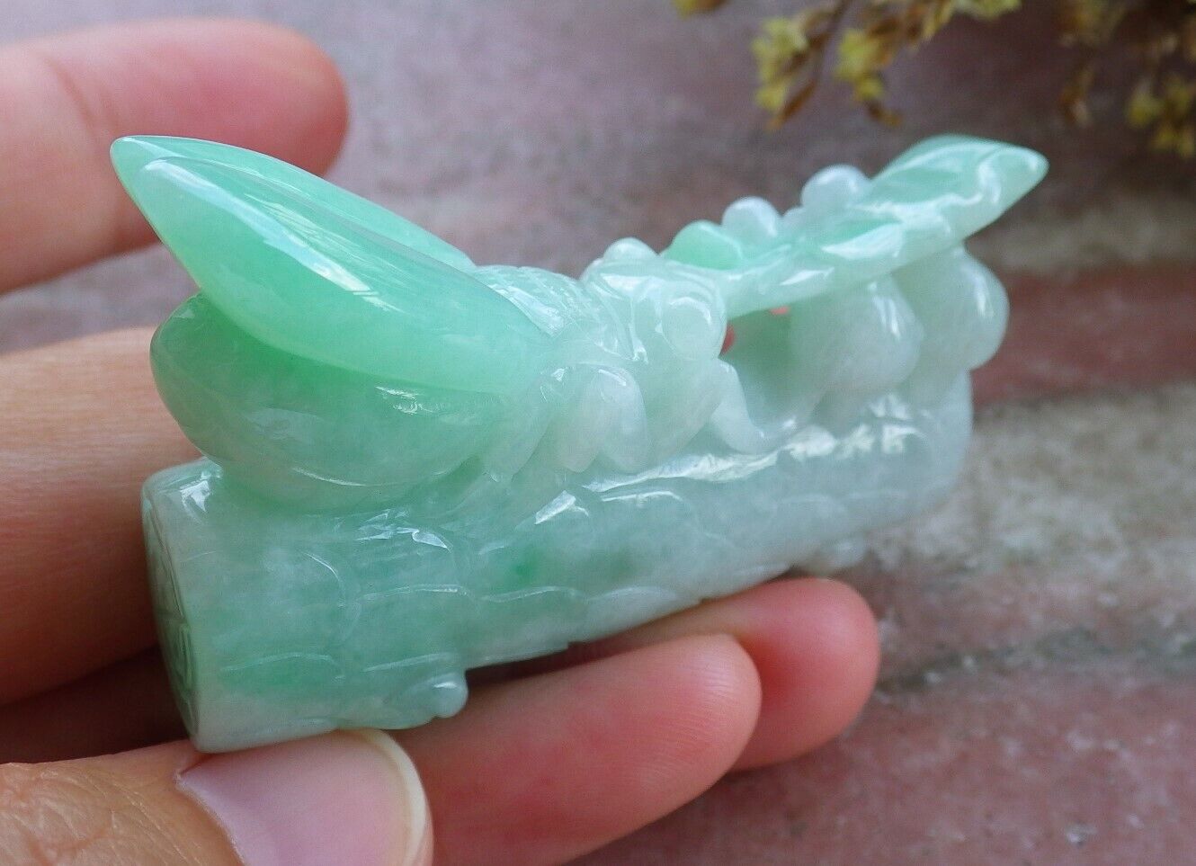 Certified Green 100% Natural A Jade jadeite Display Cicada Tree 一鸣惊人 524098 TN