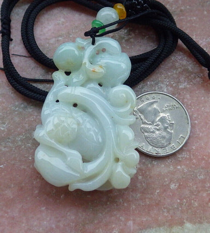 Certified Yellow Pale Green Burma 100% Natural A Jade jadeite Pendant Dragon Kai Lun Lotus Flower Yuan Bao Peach Necklace 生意兴隆 633208  TN