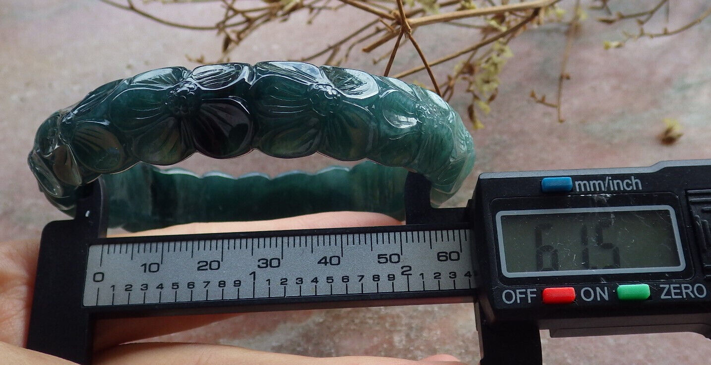 Certified Icy Blue Water Green Burma 100% Natural A JADE Jadeite Flower Bangle Bracelet 62 mm 635320  TN