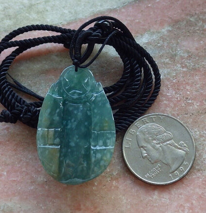 Certified Icy Green Burma 100% Natural A Jade jadeite Pendant Dragon Turtle Money Coin Necklace 龙龟 574784 TN