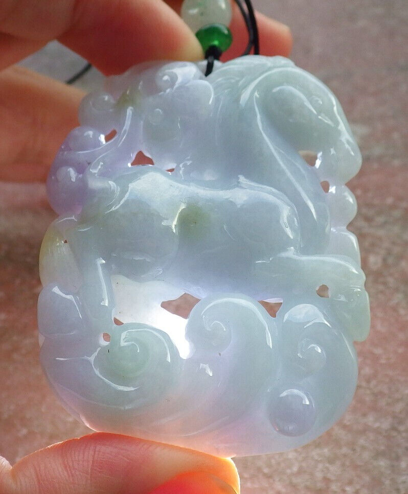 Certified Green Lavender Burma 100% Natural A Jade jadeite Pendant Horse Ruyi Necklace 马到功成 634117  TN