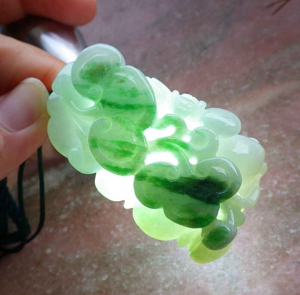 Certified Green 100% Natural A Jade jadeite Pendant Bat Peach Lotus Flower Ruyi Necklace 蝙蝠 525591  TN