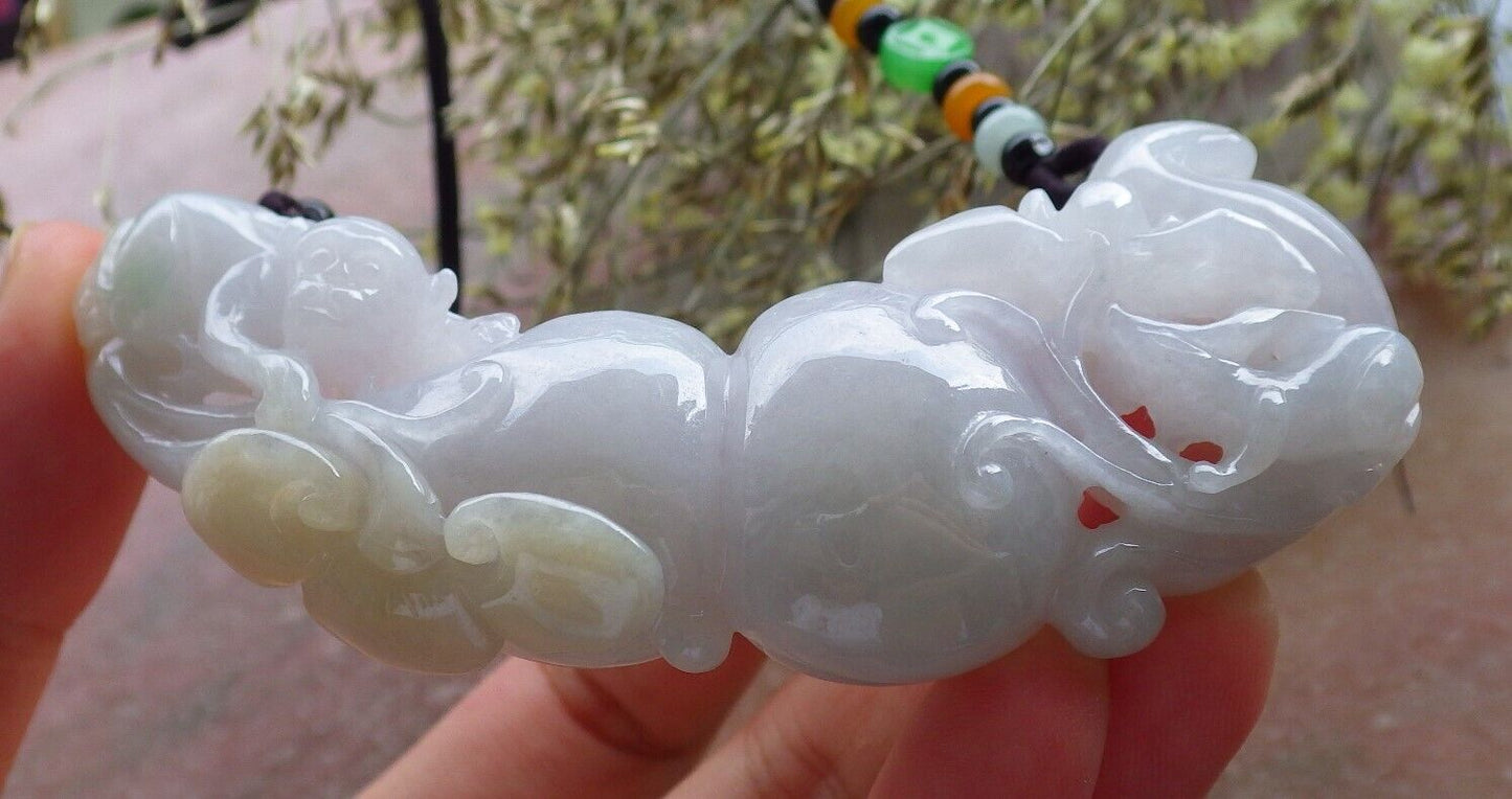 Certified Yellow Green Pale Lavender Burma 100% Natural A Jade jadeite Pendant Monkey Fox Gourd Lotus Flower Ruyi Coin Necklace 猴子 573759 TN