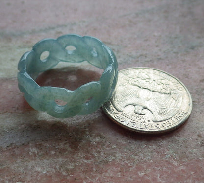 Certified Icy Green Burma 100% Natural A JADE Jadeite Knotted RING USA. 10.25 戒指 634435  TN