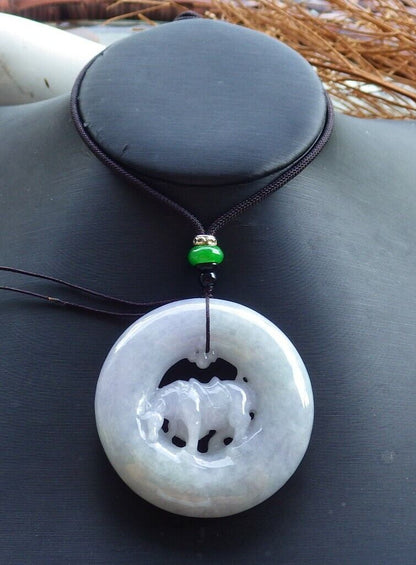 Certified Lavender Green 100% Natural A Jade jadeite pendant Cow Ox Circle Necklace 风水牛 523734 TN