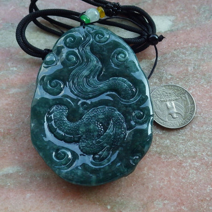 Certified Icy Green Burma 100% Natural A Jade jadeite Pendant Dragon Bead Necklace 生意兴隆 633320  TN
